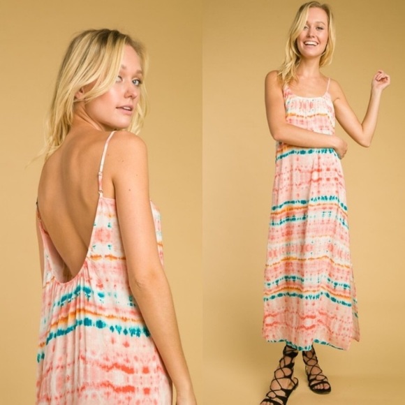 🔥3/$15🔥BACKLESS HONEY PUNCH TIE DYE MAXI DRESS - Picture 4 of 5